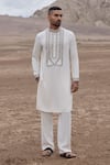 Buy_Amit Arora_Off White Knit Embroidery Straight Kurta And Pant Set _at_Aza_Fashions