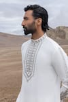 Buy_Amit Arora_White Knit Embroidery Placement Kurta With Pant _Online_at_Aza_Fashions
