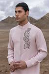 Buy_Amit Arora_Pink Knit Embroidery Embellished Placket Kurta With Pant _Online_at_Aza_Fashions