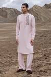 Buy_Amit Arora_Pink Knit Embroidery Embellished Placket Kurta With Pant _at_Aza_Fashions