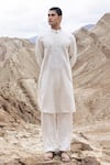 Buy_Amit Arora_Beige Linen, Silk Embroidery Paisley Motif Detailed Kurta With Pant _at_Aza_Fashions
