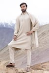 Buy_Amit Arora_Beige Linen, Silk Embroidery Straight Kurta Set With Aari Stole _at_Aza_Fashions