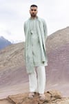 Amit Arora_Mint Linen, Silk Embroidery Aari Kurta With Pant _Online_at_Aza_Fashions