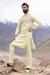Buy_Amit Arora_Yellow Linen, Silk Embroidery Lime Straight Kurta And Pant Set _at_Aza_Fashions