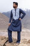 Buy_Amit Arora_Blue Linen, Silk Embroidery Aari Kurta And Pant Set _at_Aza_Fashions