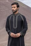 Buy_Amit Arora_Black Knit Embroidery Straight Kurta With Pant _Online_at_Aza_Fashions