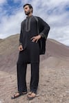 Shop_Amit Arora_Black Knit Embroidery Straight Kurta With Pant _at_Aza_Fashions