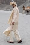 Shop_Amit Arora_Beige Silk, Georgette, Twill, Modal Embroidery Hand Sherwani Set _at_Aza_Fashions