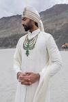 Shop_Amit Arora_Cream Silk, Organza, Twill, Modal Embroidery Hand Sherwani Set With Stole _at_Aza_Fashions