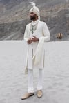 Buy_Amit Arora_Cream Silk, Organza, Twill, Modal Embroidery Hand Sherwani Set With Stole _at_Aza_Fashions
