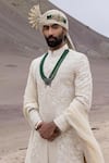Amit Arora_Beige Silk, Organza, Twill, Modal Embroidery Sherwani Kurta Set _Online_at_Aza_Fashions