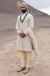 Buy_Amit Arora_Beige Silk, Organza, Twill, Modal Embroidery Sherwani Kurta Set _at_Aza_Fashions