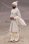 Buy_Amit Arora_Peach Silk, Organza, Twill, Modal Embroidery Sherwani Set With Stole _at_Aza_Fashions