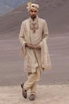 Buy_Amit Arora_Gold Silk, Georgette, Twill, Modal Embroidery Sherwani Kurta Set _at_Aza_Fashions
