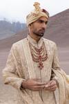 Amit Arora_Gold Silk, Georgette, Twill, Modal Embroidery Sherwani Kurta Set _Online_at_Aza_Fashions
