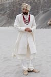 Shop_Amit Arora_Ivory Polyester, Crepe, Organza, Twill, Modal Embroidery Sherwani Set With Stole _at_Aza_Fashions