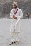 Buy_Amit Arora_Ivory Polyester, Crepe, Organza, Twill, Modal Embroidery Sherwani Set With Stole _at_Aza_Fashions