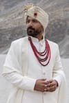 Buy_Amit Arora_Ivory Polyester, Crepe, Organza, Twill, Modal Embroidery Sherwani Set With Stole _Online_at_Aza_Fashions