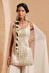 Shop_Muditaa By Urmila_Ivory Chanderi, Organza Embroidery, Zari, Beads V-neck Pavani Kurta Sharara Set _Online_at_Aza_Fashions