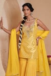 Muditaa By Urmila_Mustard Chanderi, Brocade, Georgette, Organza Tejasvi Woven Kurta Gharara Set _Online_at_Aza_Fashions