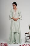 Buy_Muditaa By Urmila_Green Chanderi Silk Embroidery, Sequins Split V-neck Tarini Kurta Set _Online_at_Aza_Fashions