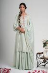 Buy_Muditaa By Urmila_Green Chanderi Silk Embroidery, Sequins Split V-neck Tarini Kurta Set _at_Aza_Fashions