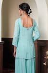 Shop_Muditaa By Urmila_Aqua Georgette, Chiffon Embroidery, Zari Meerika Florall Kurta Sharara Set _at_Aza_Fashions