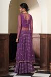 Shop_Muditaa By Urmila_Purple Chanderi, Net Embroidery, Sequins Round Neck Devika Jacket Sharara Set _at_Aza_Fashions