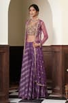 Buy_Muditaa By Urmila_Purple Chanderi, Net Embroidery, Sequins Round Neck Devika Jacket Sharara Set _Online_at_Aza_Fashions