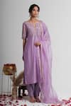 Buy_Muditaa By Urmila_Lavender Chanderi Silk Embroidery Split V-neck Abha Kurta And Farshi Salwar Set _at_Aza_Fashions