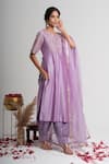 Buy_Muditaa By Urmila_Lavender Chanderi Silk Embroidery Split V-neck Abha Kurta And Farshi Salwar Set _Online_at_Aza_Fashions