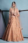 Buy_Muditaa By Urmila_Peach Dupion, Net Embroidery, Tassels, Crystals, Sequins V-neck Ira Lehenga Set _at_Aza_Fashions