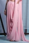 Muditaa By Urmila_Blush Georgette Embroidery Sweetheart Neck Nalini Pre-draped Saree With Blouse _Online_at_Aza_Fashions