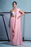 Buy_Muditaa By Urmila_Blush Georgette Embroidery Sweetheart Neck Nalini Pre-draped Saree With Blouse _at_Aza_Fashions