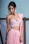 Buy_Muditaa By Urmila_Blush Georgette Embroidery Sweetheart Neck Nalini Pre-draped Saree With Blouse _Online_at_Aza_Fashions