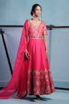 Shop_Muditaa By Urmila_Fuchsia Silk, Organza Embroidery Round Neck Mayra Anarkali With Dupatta _Online_at_Aza_Fashions