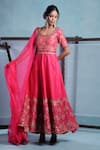 Buy_Muditaa By Urmila_Fuchsia Silk, Organza Embroidery Round Neck Mayra Anarkali With Dupatta _at_Aza_Fashions