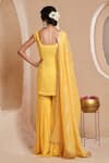 Shop_Muditaa By Urmila_Mustard Georgette, Chanderi Embroidery Round Neck Dharvi Kurta And Gharara Set _at_Aza_Fashions