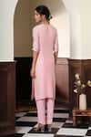 Shop_Muditaa By Urmila_Blush Chanderi Silk Embroidery Keyhole Neck Meera Kurta And Pant Set _at_Aza_Fashions