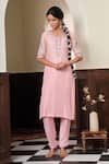 Buy_Muditaa By Urmila_Blush Chanderi Silk Embroidery Keyhole Neck Meera Kurta And Pant Set _at_Aza_Fashions