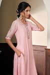 Buy_Muditaa By Urmila_Blush Chanderi Silk Embroidery Keyhole Neck Meera Kurta And Pant Set _Online_at_Aza_Fashions