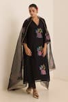 Buy_Juanita By Shubhda_Black Chanderi Mirrors V-neck Midnight Mukaish Work Kurta Pant Set _at_Aza_Fashions