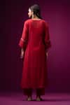 Trendy Tokari_Red Silk, Chanderi Embroidery V-neck Kurta Set _Online_at_Aza_Fashions