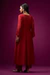 Shop_Trendy Tokari_Red Silk, Chanderi Embroidery Split V-neck Kurta Set _at_Aza_Fashions
