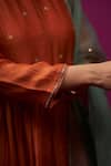 Buy_Trendy Tokari_Orange Silk, Chanderi Embroidery, Sequins Round Neck Achkan Kurta Set _Online_at_Aza_Fashions