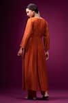 Trendy Tokari_Orange Silk, Chanderi Embroidery, Sequins Round Neck Achkan Kurta Set _Online_at_Aza_Fashions