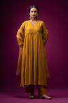 Buy_Trendy Tokari_Yellow Silk, Chanderi Embroidery V-neck Anarkali Set _at_Aza_Fashions