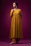 Shop_Trendy Tokari_Yellow Silk, Chanderi Embroidery V-neck Anarkali Set _at_Aza_Fashions