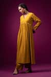 Trendy Tokari_Yellow Silk, Chanderi Embroidery V-neck Anarkali Set _Online_at_Aza_Fashions
