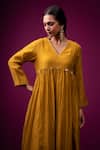 Shop_Trendy Tokari_Yellow Silk, Chanderi Embroidery V-neck Anarkali Set _Online_at_Aza_Fashions